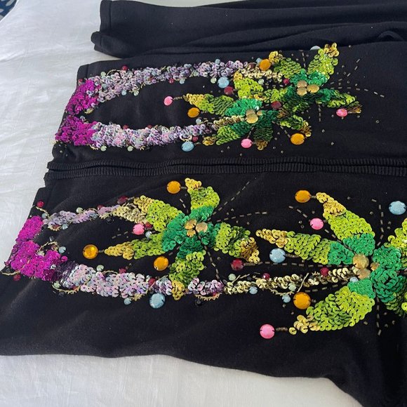 Black Sweater Sequin Palm Trees Size XL - Picture 7 of 9